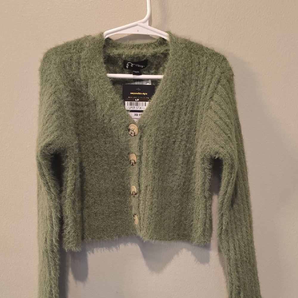 Art Class Girls Fuzzy Army Green Sweater Size XS 4/5